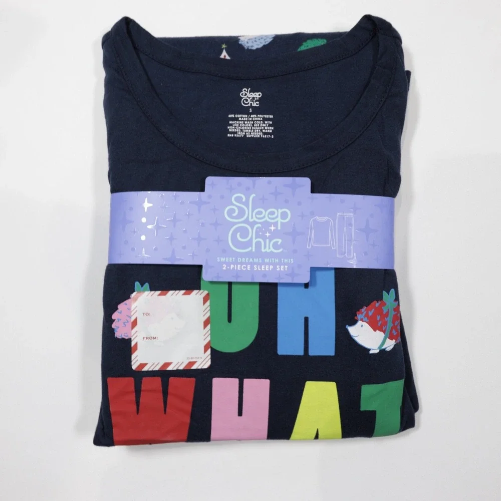 Sleep Chic Women's Christmas Pajama Set 2-Piece Graphic Tee & Pants Navy Size S - Picture 8 of 8